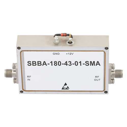 12 GHz to 18 GHz, 43 dB Gain Broadband High Gain Amplifier with 1 Watt and SMA SBBA-180-43-01-SMA