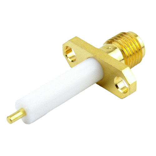 SMA Female (Jack) Connector Stub Terminal 2 Hole Flange (Panel Mount), Solder, Gold Plated Stainless Steel Body, Length 0.965 In SC3030