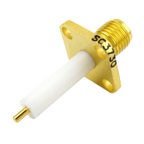 SMA Female (Jack) Connector Stub Terminal 4 Hole Flange (Panel Mount), Solder, Gold Plated Stainless Steel Body, Length 1.08 In SC3730
