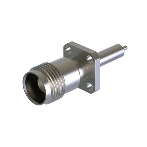 TNC Female (Jack) Connector Stub Terminal 4 Hole Flange (Panel Mount), Solder, Nickel Plated Brass Body, Length 0.75 In SC4290