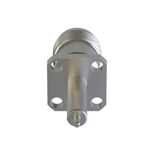 TNC Female (Jack) Connector Stub Terminal 4 Hole Flange (Panel Mount), Solder, Nickel Plated Brass Body, Length 0.75 In SC4290