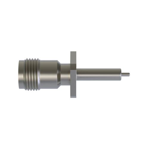 TNC Female (Jack) Connector Stub Terminal 4 Hole Flange (Panel Mount), Solder, Nickel Plated Brass Body, Length 0.75 In SC4290