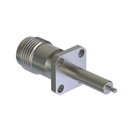 TNC Female (Jack) Connector Stub Terminal 4 Hole Flange (Panel Mount), Solder, Nickel Plated Brass Body, Length 0.75 In SC4290