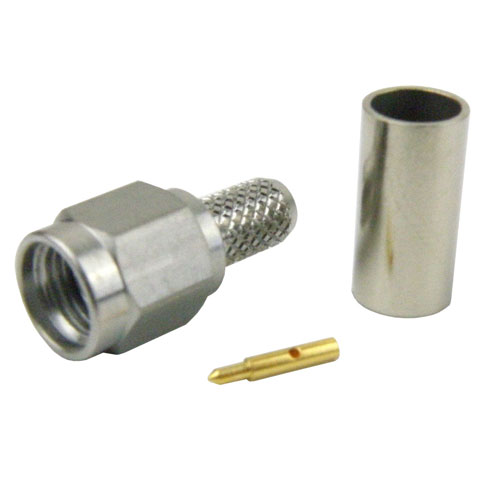 SMA Male (Plug) Connector For RG58, RG141, RG303, LMR-195, 0.195 inch Cable, Crimp/Solder, Passivated Stainless Steel Body, Length 0.701 In SC7058
