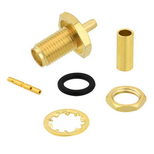 SMA Female (Jack) Bulkhead Connector For RG316, RG174, RG188, 0.100 inch, LMR-100, LMR-100A, LMR-100A-FR Cable, Crimp/Solder SC7076