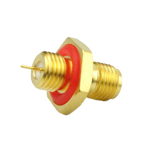 SMA Female (Jack) Bulkhead Connector Stub Terminal, Solder, Gold Plated Stainless Steel Body, Length 0.689 In SC7593