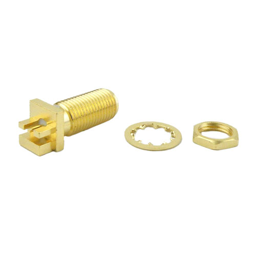 SMA Female (Jack) Bulkhead PCB Connector .052 inch End Launch, Solder, Gold Plated Brass Body, Length 0.739 In SC8439