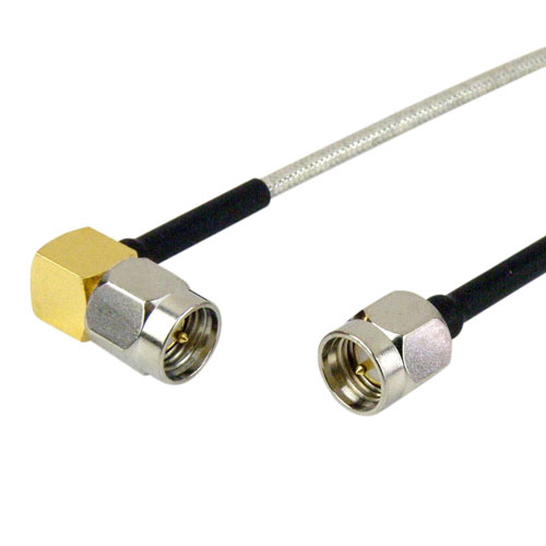 SMA Male to RA SMA Male Cable RG405 Type .086 Coax in 4 Inch and RoHS SCA47086-04