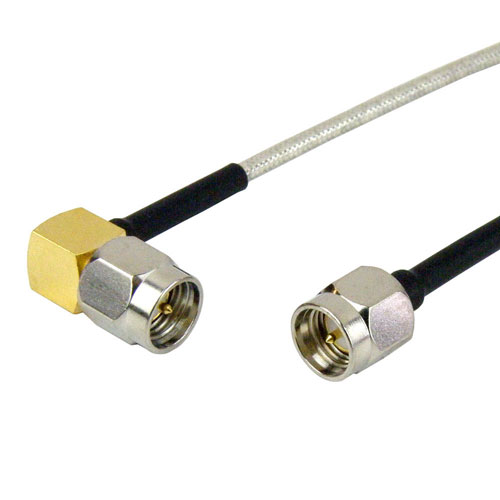 SMA Male to RA SMA Male Cable RG405 Type .086 Coax in 18 Inch and RoHS SCA47086-18