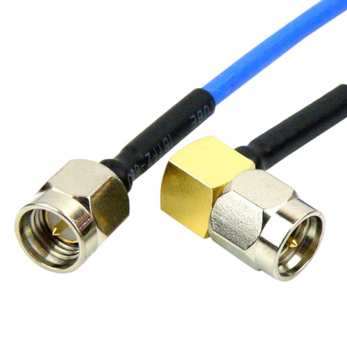 SMA Male (Plug) to RA SMA Male (Plug) Cable RG-405 Coax Up To 12.4 GHz in 9 Inch SCA54086-09