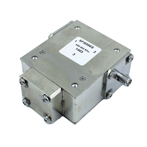 High Power Isolator SMA Female With 18 dB Isolation From 698 MHz to 960 MHz Rated to 1000 Watts SFI6996S