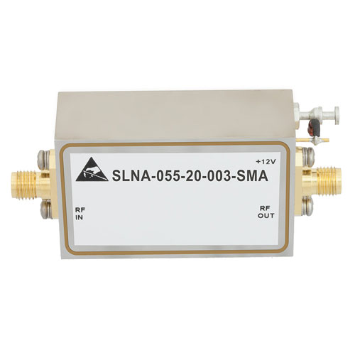 800 MHz to 5.5 GHz, Medium Power Broadband Amplifier with 28 dBm, 20 dB Gain and SMA SLNA-055-20-003-SMA
