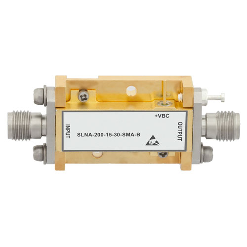 3 dB NF, 30 MHz to 20 GHz, Low Noise Broadband Amplifier with 20 dBm, 15 dB Gain and SMA SLNA-200-15-30-SMA-B