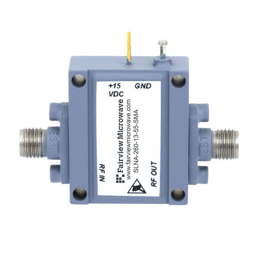 5 dB NF, 100 MHz to 26.5 GHz, Low Noise Broadband Amplifier with 15 dBm, 15 dB Gain, 23 dBm IP3 and SMA SLNA-260-13-55-SMA