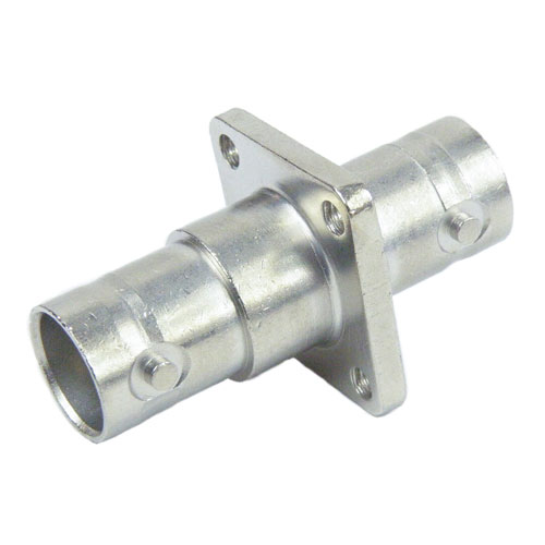 4 Hole Flange BNC Female (Jack) to BNC Female (Jack) Adapter, Nickel Plated Brass Body, 75 Ohm impedance, 1.2 VSWR SM3412