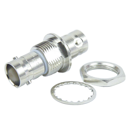 Bulkhead Isolated Ground BNC Female (Jack) to BNC Female (Jack) Adapter, Nickel Plated Brass Body, High Temp, 1.2 VSWR SM3419
