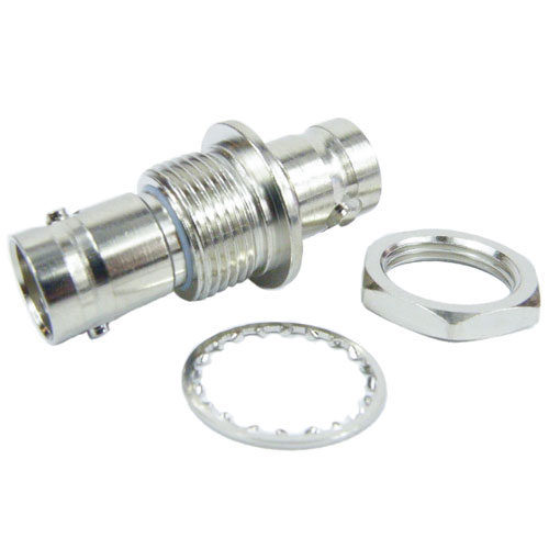 Bulkhead BNC Female (Jack) to BNC Female (Jack) Adapter, Nickel Plated Brass Body, High Temp, 1.2 VSWR SM3424