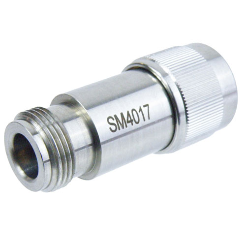 N Male (Plug) to N Female (Jack) Adapter, Passivated Stainless Steel Body, 1.15 VSWR SM4017