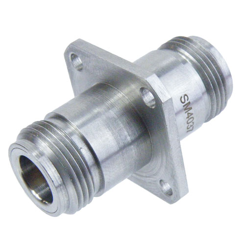 N Female (Jack) to N Female (Jack) 4 Hole Flange Adapter, Passivated Stainless Steel Body, 1.15 VSWR SM4037