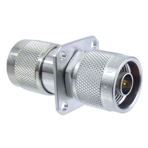 N Male (Plug) to N Male (Plug) 4 Hole Flange Adapter, Passivated Stainless Steel Body, 1.15 VSWR SM4041