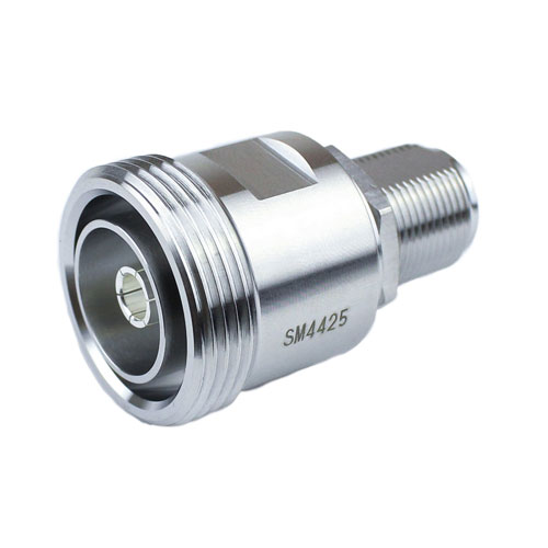 Bulkhead 7/16 DIN Female (Jack) to N Female (Jack) Adapter IP67 Mated, Tri-Metal Plated Brass Body, 1.2 VSWR SM4425