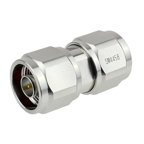 N Male (Plug) to N Male (Plug) Adapter IP67 UnMated, Tri-Metal Plated Brass Body, 1.3 VSWR SM4458