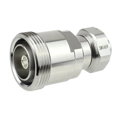 7/16 DIN Female (Jack) to 4.1/9.5 Mini DIN Male (Plug) Adapter IP67 UnMated, Tri-Metal Plated Brass Body, 1.25 VSWR SM4469