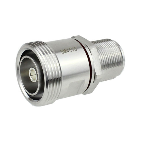 Bulkhead 7/16 DIN Female (Jack) to 4.1/9.5 Mini DIN Female (Jack) Adapter IP67 UnMated, Tri-Metal Plated Brass Body, 1.3 VSWR SM4470