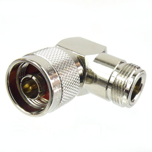 RA N Male (Plug) to N Female (Jack) Adapter, Nickel Plated Brass Body, High Temp, 1.3 VSWR SM4529