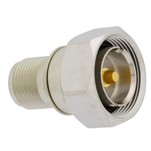 7/16 DIN Male (Plug) to HN Female (Jack) Adapter, Nickel Plated Brass Body, High Temp, 1.5 VSWR SM4641
