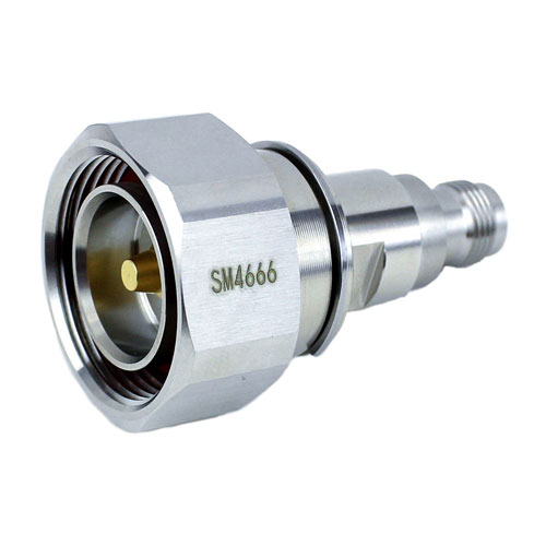 7/16 DIN Male (plug) to TNC Female (Jack) Adapter, Tri-Metal plated brass body, 1.35 VSWR SM4666