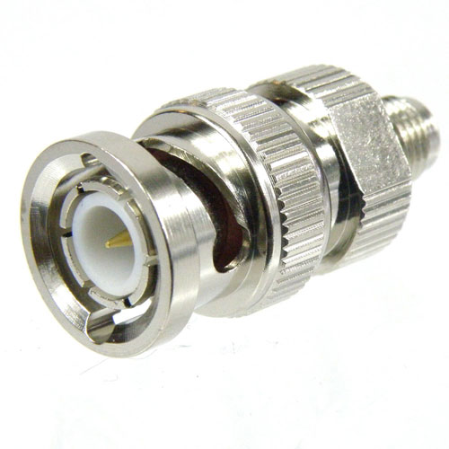 SMA Female (Jack) to BNC Male (Plug) Adapter, Nickel Plated Brass Body, High Temp, 1.3 VSWR SM4726