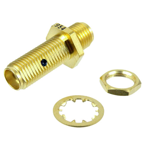 SMA Female (Jack) to SMA Female (Jack) Bulkhead Adapter, Gold Plated Stainless Steel Body, 1.25 VSWR SM4954
