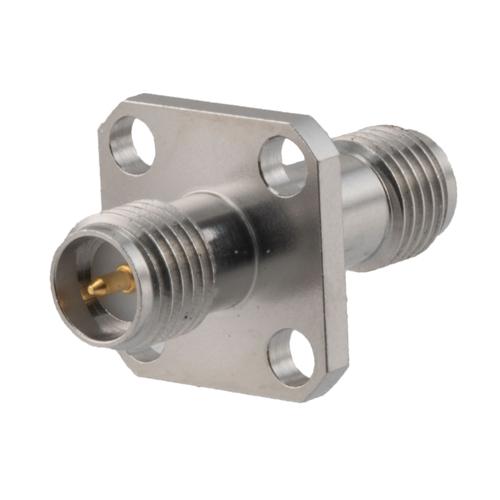 4 Hole Flange RP SMA Female (Jack) to RP SMA Female (Jack) Adapter, High Temp, 1.35 VSWR SM4990