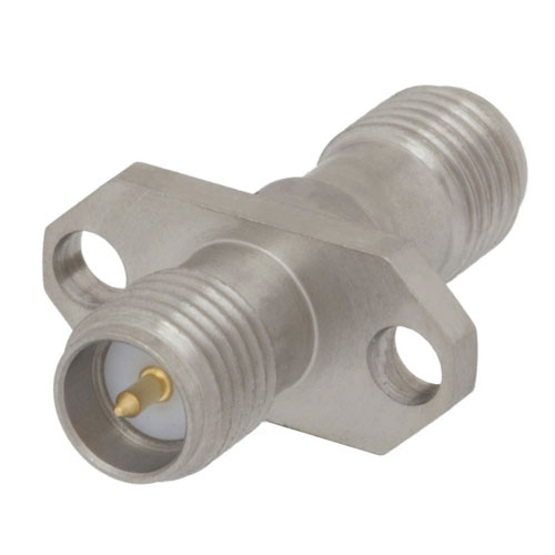 2 Hole Flange RP SMA Female (Jack) to RP SMA Female (Jack) Adapter, Passivated Stainless Steel Body, High Temp, 1.20 VSWR SM4991