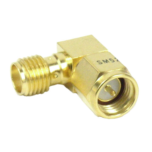 RA SMA Male (Plug) to SMA Female (Jack) Adapter, Gold Plated Stainless Steel Body, 1.25 VSWR SM5267