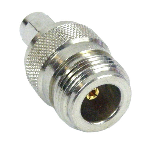 RP SMA Male (Plug) to N Female (Jack) Adapter, Nickel Plated Brass Body, High Temp, 1.25 VSWR SM5817