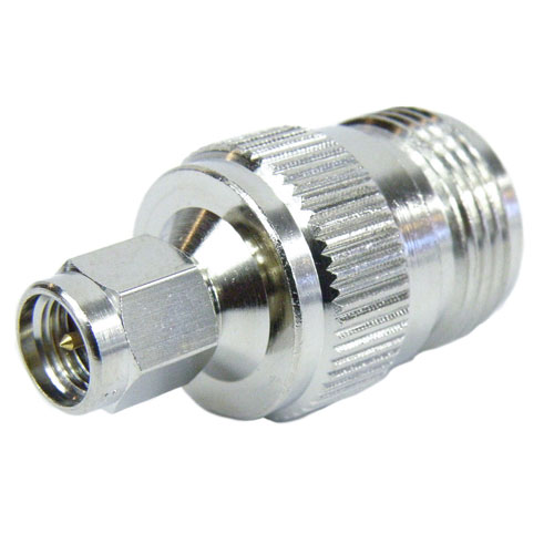 N Female (Jack) to SMA Male (Plug) Adapter, Nickel Plated Brass Body, High Temp, 1.3 VSWR SM7917
