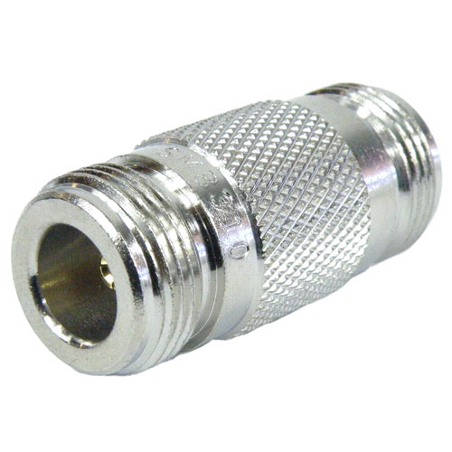 N Female (Jack) to N Female (Jack) Adapter, Nickel Plated Brass Body, High Temp, 1.3 VSWR SM8310