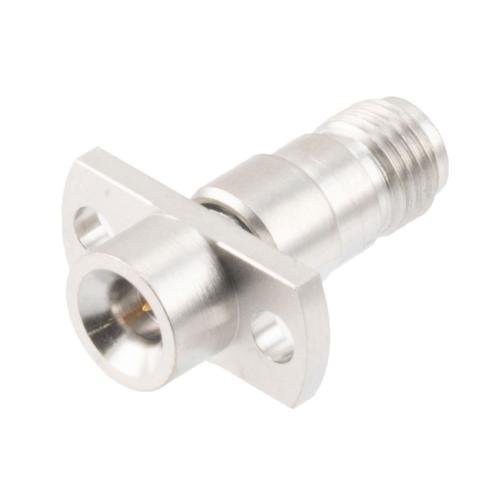 Precision SMA Female (Jack) to SMP Male (Plug) Smooth Bore CM 2 Hole Flange Adapter, Passivated Stainless Steel Body, 1.2 VSWR SM8836