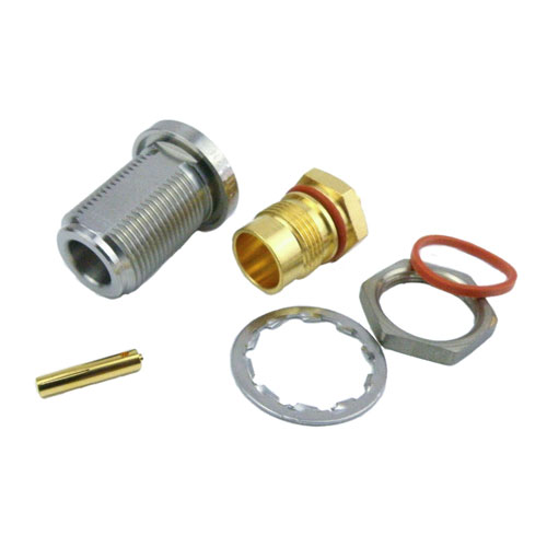 N Female (Jack) Bulkhead Connector For RG402 Cable, Solder, Passivated Stainless Steel Body, Length 1.33 In SMC4032N