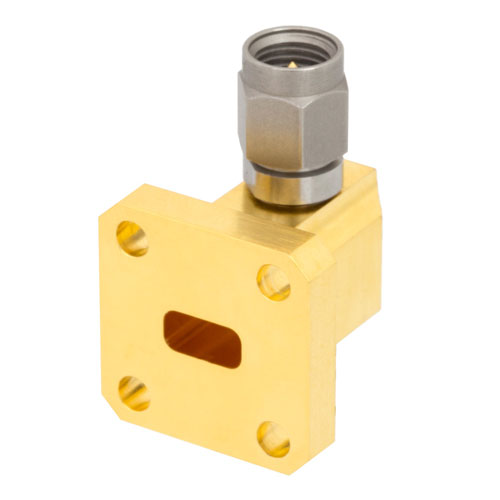 WR-28 to 2.92mm Male Waveguide to Coax Adapter UG-599/U Square Cover Standard with 26.5 GHz to 40 GHz Ka Band in Aluminum, Gold SMW28AC001-KM