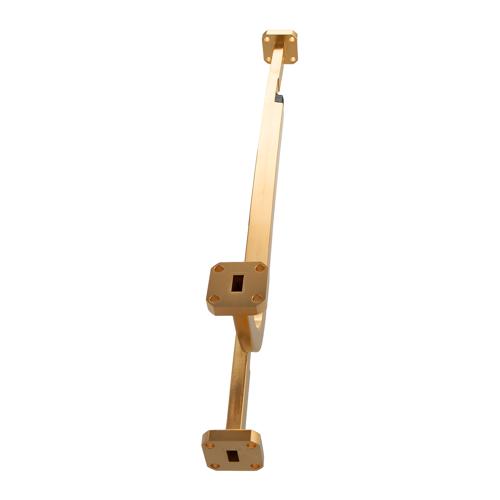 10 dB WR-28 Waveguide Broadwall Coupler with UG-599/U Square Cover Flange and H-Plane Coupled Port from 26.5 GHz to 40 GHz in Brass Copper SMW28HC001-10