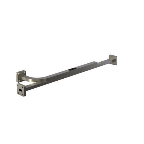 20 dB WR-28 Waveguide Broadwall Coupler with UG-599/U Square Cover Flange and H-Plane Coupled Port from 26.5 GHz to 40 GHz in Brass Copper SMW28HC001-20