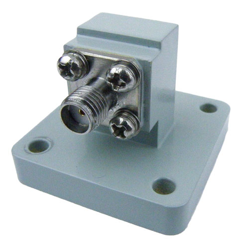 WR-51 to SMA Female Waveguide to Coax Adapter Square Cover Standard with 15 GHz to 22 GHz Ku-K Band in Aluminum SMW51ACB