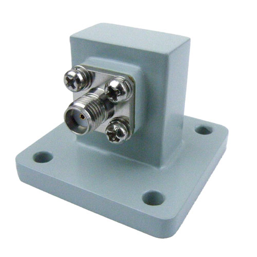 WR-75 to SMA Female Waveguide to Coax Adapter Square Cover Standard with 10 GHz to 15 GHz in Aluminum SMW75AC