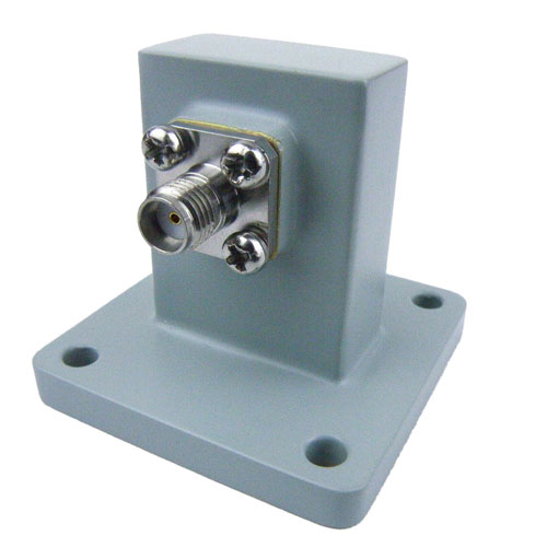 WR-90 to SMA Female Waveguide to Coax Adapter Square Cover Standard with 8.2 GHz to 12.4 GHz in Aluminum SMW90AC