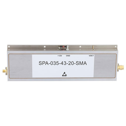 47 dB Gain High Power Amplifier at 20 Watt P1dB Operating from 3.1 GHz to 3.5 GHz with SMA Input, SMA Output SPA-035-43-20-SMA
