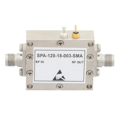 100 MHz to 12 GHz, Medium Power Broadband Amplifier with 600 mW, 18 dB Gain and SMA SPA-120-18-003-SMA