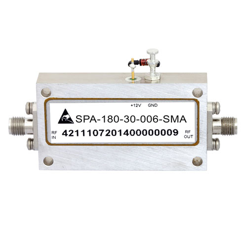 6 GHz to 18 GHz, Medium Power Broadband Amplifier with 600 mW, 30 dB Gain and SMA SPA-180-30-006-SMA